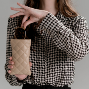 Neutral Square Sunglasses and Quilted Sunglass Sleeve