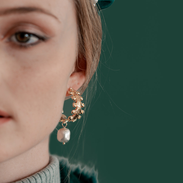 Gold and Pearl Hoop Earrings